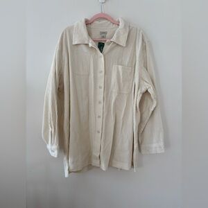NWT L.L. Bean Comfort Corduroy Big Shirt Cream 2X 100% Cotton